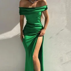Women‘s Party Dress Black Dress Satin Midi Dress Green Blue Wine Sleeveless Pure Color Split Ruched Spring Summer Off Shoulder Party Party 2023 S M L XL XXL 3XL -Party Prom Dresses Sales Store aajggb1654570054040