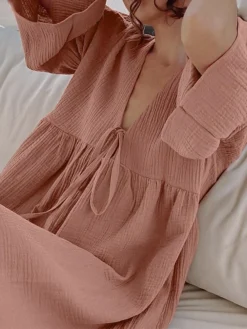 Women's Casual Dress Cotton Dress Swing Dress Mini Dress Cotton Fashion Modern Outdoor Daily Holiday V Neck Lace Up Ruched 3/4 Length Sleeve Fall Winter Autumn 2023 Loose Fit Light Green Blue Purple 30 Women's Casual Dress Cotton Dress Swing Dress Mini Dress Cotton Fashion Modern Outdoor Daily Holiday V Neck Lace Up Ruched 3/4 Length Sleeve Fall Winter Autumn 2023 Loose Fit Light Green Blue Purple -Party Prom Dresses Sales Store aatbdw1692961108874