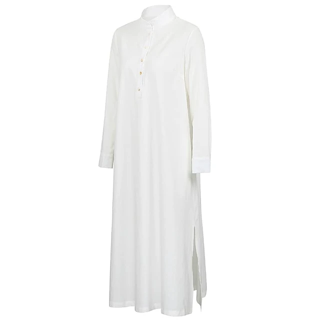 Women's Cotton Dress Pajamas Nightgown Nighty Pure Color Retro Comfort Home Daily Stand Collar Long Sleeve Button Summer Fall Spring White Blue 11 Women's Cotton Dress Pajamas Nightgown Nighty Pure Color Retro Comfort Home Daily Stand Collar Long Sleeve Button Summer Fall Spring White Blue - Image 11