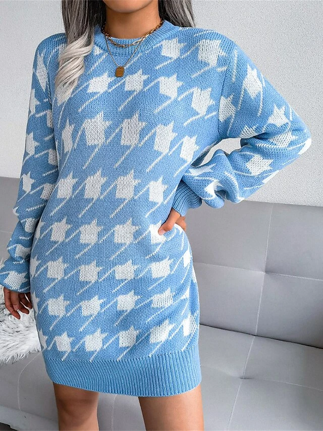 Women's Sweater Dress Jumper Dress Casual Dress Mini Dress Fashion Houndstooth Outdoor Daily Vacation Going Out Crew Neck Long Sleeve 2023 Loose Fit Black Wine Sky Blue S M L 7 Women's Sweater Dress Jumper Dress Casual Dress Mini Dress Fashion Houndstooth Outdoor Daily Vacation Going Out Crew Neck Long Sleeve 2023 Loose Fit Black Wine Sky Blue S M L - Image 7