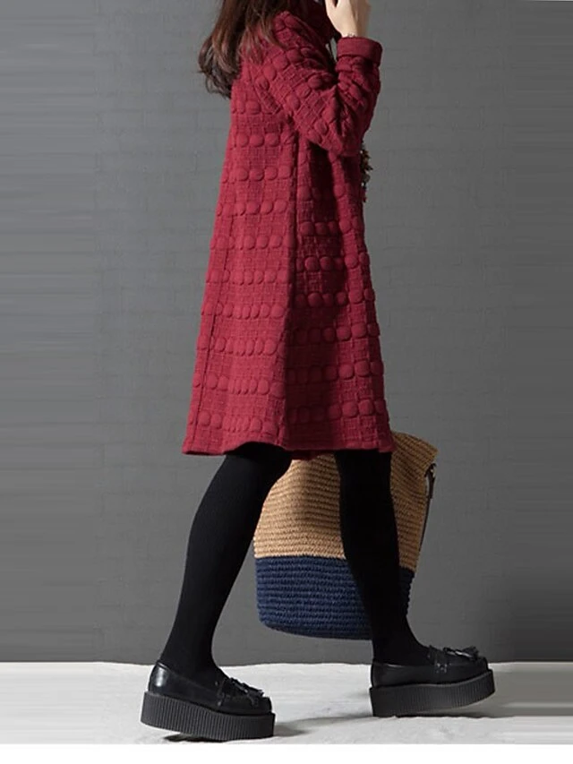 Women's Work Dress Black Dress A Line Dress Fashion Midi Dress Ruched Turtleneck Long Sleeve Plain Loose Fit Black Wine Gray Fall Winter M L XL XXL 3 Women's Work Dress Black Dress A Line Dress Fashion Midi Dress Ruched Turtleneck Long Sleeve Plain Loose Fit Black Wine Gray Fall Winter M L XL XXL - Image 3