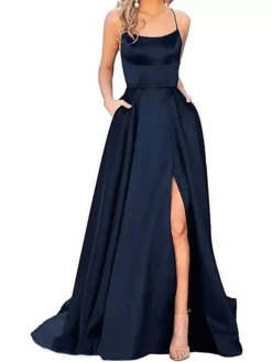 Women‘s Prom Party Dress Satin Dress Swing Dress Long Dress Maxi Dress Black Blue Dark Green Pure Color Backless Fall Spring Spaghetti Romantic Winter Dress Daily Evening Party 2023 -Party Prom Dresses Sales Store abrdpl1660818729602