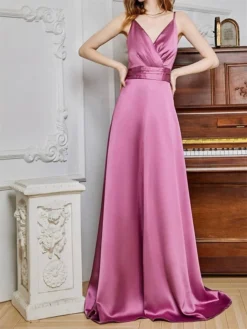 Women's Prom Dress Party Dress Satin Dress Long Dress Maxi Dress Champagne Pink Red Sleeveless Pure Color Backless Spring Fall Winter Spaghetti Strap Fashion Winter Dress Evening Party Wedding Guest -Party Prom Dresses Sales Store abuayw1692079370844