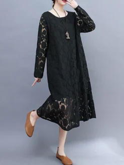 Women's Work Dress Lace Dress Black Dress Fashion Midi Dress Lace Pocket Crew Neck Long Sleeve Plain Loose Fit Black White Pink Fall M L XL XXL 3XL 23 Women's Work Dress Lace Dress Black Dress Fashion Midi Dress Lace Pocket Crew Neck Long Sleeve Plain Loose Fit Black White Pink Fall M L XL XXL 3XL -Party Prom Dresses Sales Store achtgz1693281255088