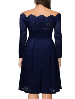 Women‘s Party Dress Homecoming Dress Lace Dress Midi Dress Black Wine Dusty Blue Long Sleeve Pure Color Lace Fall Spring Off Shoulder Elegant Winter Dress Wedding Guest 2023 -Party Prom Dresses Sales Store adbxka1603105992256