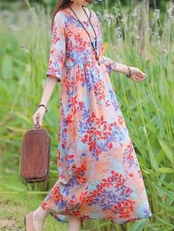 Women's Casual Dress Cotton Linen Dress Swing Dress Midi Dress Linen / Cotton Blend Sweet Style Modern Outdoor Daily Holiday Crew Neck Print 3/4 Length Sleeve Fall Winter Autumn 2023 Loose Fit Yellow 13 Women's Casual Dress Cotton Linen Dress Swing Dress Midi Dress Linen / Cotton Blend Sweet Style Modern Outdoor Daily Holiday Crew Neck Print 3/4 Length Sleeve Fall Winter Autumn 2023 Loose Fit Yellow -Party Prom Dresses Sales Store adsltn1693553156168