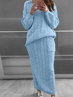 Women's Two Piece Dress Set Casual Dress Skirt Set Daily Holiday Fashion Streetwear Pocket Ribbed Long Dress Maxi Dress Crew Neck Long Sleeve Plain Loose Fit Black Yellow Wine Fall Winter S M L XL XXL -Party Prom Dresses Sales Store adzgqo1694165725945