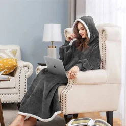 Women‘s Christmas Couple‘s Pajamas Nightgown Wearable Blanket Hoodie Blanket Pure Color Warm Comfort Oversized Home Daily Fleece Warm Hoodie Long Sleeve Pocket Winter Fall Pink Wine -Party Prom Dresses Sales Store aevnhu1663926506928