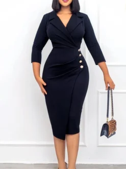 Women's Work Dress Blazer Dress Sheath Dress Fashion Winter Dress Office Daily Midi Dress Ruched Button Shirt Collar Long Sleeve Plain Regular Fit Black Red Green Fall Winter S M L XL XXL 22 Women's Work Dress Blazer Dress Sheath Dress Fashion Winter Dress Office Daily Midi Dress Ruched Button Shirt Collar Long Sleeve Plain Regular Fit Black Red Green Fall Winter S M L XL XXL -Party Prom Dresses Sales Store afkibn1695267070014