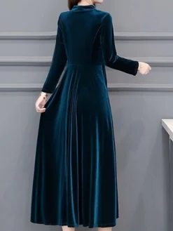 Women‘s Party Dress Wedding Guest Dress Velvet Dress Work Dress Midi Dress Black Wine Royal Blue Long Sleeve Pure Color Ruched Winter Fall Spring V Neck Fashion Spring Dress 2023 M L XL 2XL 3XL 4XL -Party Prom Dresses Sales Store aflltn1671789633606