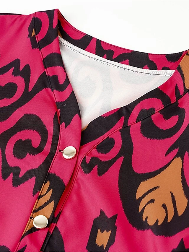 Women's Work Dress Semi Formal Dress A Line Dress Fashion Mini Dress Lace Up Button V Neck Long Sleeve Leopard Color Block Regular Fit Black White Red Fall S M L XL XXL 4 Women's Work Dress Semi Formal Dress A Line Dress Fashion Mini Dress Lace Up Button V Neck Long Sleeve Leopard Color Block Regular Fit Black White Red Fall S M L XL XXL - Image 4