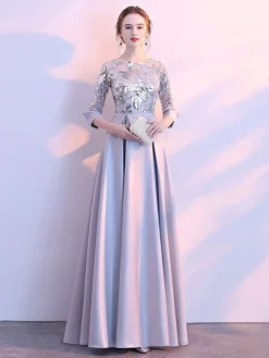 Women's Party Dress Sequin Dress Swing Dress Maxi Long Dress Silver Champagne Dark Blue 3/4 Length Sleeve Color Block Sequins Winter Fall Spring Crew Neck Fashion Party Evening Party Wedding Guest -Party Prom Dresses Sales Store afzwis1675412738890