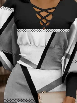 Women's Christmas Casual Dress Bodycon Sheath Dress Mini Dress Black And White Black Khaki Long Sleeve Geometric Patchwork Winter Fall Autumn V Neck Modern 2022 S M L XL XXL 24 Women's Christmas Casual Dress Bodycon Sheath Dress Mini Dress Black And White Black Khaki Long Sleeve Geometric Patchwork Winter Fall Autumn V Neck Modern 2022 S M L XL XXL -Party Prom Dresses Sales Store aggknv1667286795336