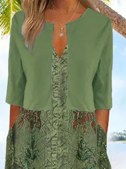 Women's Two Piece Dress Set Casual Dress Dress Set Outdoor Daily Fashion Streetwear Pocket Print Midi Dress V Neck Half Sleeve Floral Regular Fit Green Summer Spring S M L XL XXL 5 Women's Two Piece Dress Set Casual Dress Dress Set Outdoor Daily Fashion Streetwear Pocket Print Midi Dress V Neck Half Sleeve Floral Regular Fit Green Summer Spring S M L XL XXL -Party Prom Dresses Sales Store aglakd1681990099408