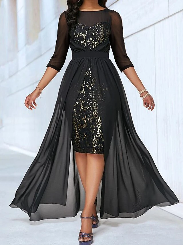 Women's Prom Dress Party Dress Wedding Guest Dress Long Dress Maxi Dress Black 3/4 Length Sleeve Pure Color Patchwork Spring Fall Winter Crew Neck Party Wedding Guest Evening Party 2023 S M L XL XXL 1 Women's Prom Dress Party Dress Wedding Guest Dress Long Dress Maxi Dress Black 3/4 Length Sleeve Pure Color Patchwork Spring Fall Winter Crew Neck Party Wedding Guest Evening Party 2023 S M L XL XXL