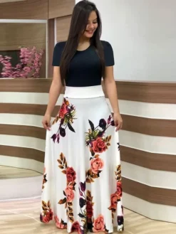 Women's Shift Dress Maxi Long Dress White Black Red Blushing Pink Green Short Sleeve Floral Patchwork Print Fall Winter Round Neck Hot Chinoiserie Batwing Sleeve Cotton 2021 S M L XL XXL -Party Prom Dresses Sales Store ahazzo1599205789093