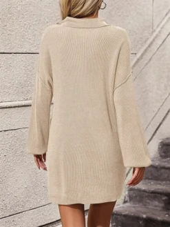 Women's Sweater Dress Winter Dress Jumper Dress Mini Dress Button Pocket Outdoor Street Daily Fashion Streetwear Shirt Collar Long Sleeve 2023 Loose Fit Black White Brown Color S M L XL Size -Party Prom Dresses Sales Store ahyrst1693222738918