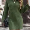 Women‘s Christmas Sweater Dress Jumper Dress Winter Dress Active Outdoor Christmas Street Daily Stand Collar Long Sleeve Ruched Patchwork 2023 Regular Fit Olive Khaki S M L XL XXL