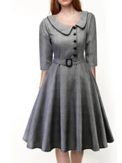 Women's Casual Dress Swing Dress Knee Length Dress Black Red Long Sleeve Pure Color Ruched Summer Spring Shirt Collar Vintage Winter Dress Fall Dress 2023 S M L XL