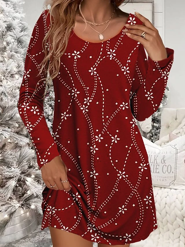 Women‘s Christmas Work Dress Casual Dress Fashion Winter Dress Daily Mini Dress Print Crew Neck Long Sleeve Santa Claus Elk Loose Fit Black Wine Red Fall Winter S M L XL XXL 2 Women‘s Christmas Work Dress Casual Dress Fashion Winter Dress Daily Mini Dress Print Crew Neck Long Sleeve Santa Claus Elk Loose Fit Black Wine Red Fall Winter S M L XL XXL - Image 2