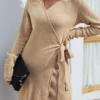 Women's Sweater Dress Jumper Dress Casual Dress Mini Dress Fashion Pure Color Outdoor Daily Vacation Going Out V Neck Long Sleeve Lace Up Patchwork 2023 Regular Fit Pink Khaki Dark Gray S M L XL