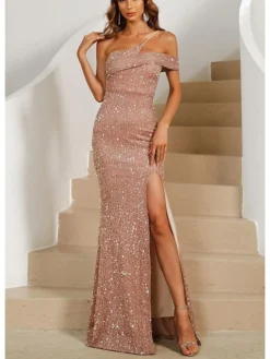 Women's Prom Dress Party Dress Sequin Dress Long Dress Maxi Dress Gold Sleeveless Pure Color Sequins Summer Spring Spaghetti Strap Elegant Wedding Guest Evening Party Spring Dress Slim 2023 S M L XL -Party Prom Dresses Sales Store alejms1660810058092