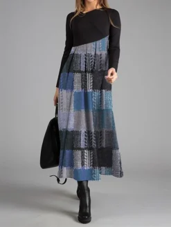 Women's Work Dress Casual Dress Swing Dress Fashion Winter Dress Daily Long Dress Maxi Dress Button Print V Neck Long Sleeve Geometric Plaid Regular Fit Blue Brown Green Fall Winter S M L XL XXL -Party Prom Dresses Sales Store amdpko1695887682381