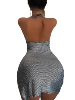 Women's Party Dress Homecoming Dress Cocktail Dress Mini Dress Gray Sleeveless Pure Color Sparkle Spring Fall Winter Halter Neck Fashion Winter Dress Wedding Guest Vacation 2023 S M L -Party Prom Dresses Sales Store amppth1692872472267