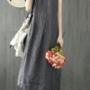 Women's Casual Dress Cotton Linen Dress Shift Dress Maxi Long Dress Cotton Blend Casual Daily Holiday Vacation Crew Neck Pocket Cold Shoulder Sleeveless Summer Spring 2023 Regular Fit Black Gray Pure