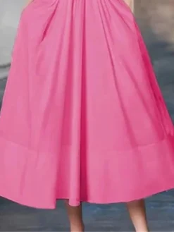 Women's Casual Dress Cotton Linen Dress Swing Dress Midi Dress Cotton Blend Fashion Modern Outdoor Daily Shirt Collar Button Pocket Half Sleeve Summer Spring Fall 2023 Regular Fit Rose Red Plain S M -Party Prom Dresses Sales Store amtvok1684118323801