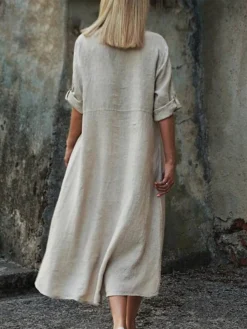 Women's Shirt Dress Casual Dress Cotton Dress Midi Dress Cotton Classic Casual Outdoor Daily Vacation Shirt Collar Ruched Button Long Sleeve Fall Winter Autumn 2023 Regular Fit Pink Red Navy Blue -Party Prom Dresses Sales Store amupsh1693823270616