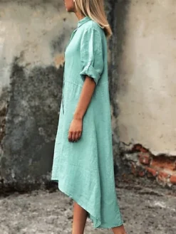 Women's Shirt Dress Casual Dress Cotton Dress Midi Dress Cotton Classic Casual Outdoor Daily Vacation Shirt Collar Ruched Button Long Sleeve Fall Winter Autumn 2023 Regular Fit Pink Red Navy Blue -Party Prom Dresses Sales Store aobkfj1693823268716