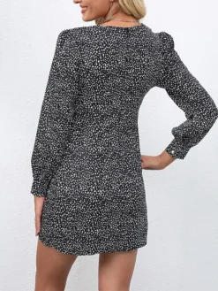 Women's Work Dress Semi Formal Dress Wrap Dress Fashion Mini Dress Print Crew Neck Long Sleeve Floral Color Block Slim Black Blue Purple Fall S M L XL XXL -Party Prom Dresses Sales Store aodozj1693293866749