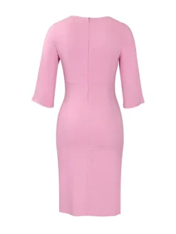 Women's Work Dress Sheath Dress White Dress Fashion Midi Dress Ruched Crew Neck Half Sleeve Plain Regular Fit White Pink Royal Blue Fall Winter S M L XL XXL -Party Prom Dresses Sales Store aphers1693293953140