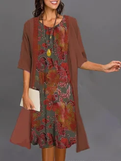 Women's Two Piece Dress Set Casual Dress Print Dress Outdoor Daily Fashion Elegant Print Midi Dress Crew Neck 3/4 Length Sleeve Floral Regular Fit Wine Navy Blue Blue Summer Spring S M L XL XXL 8 Women's Two Piece Dress Set Casual Dress Print Dress Outdoor Daily Fashion Elegant Print Midi Dress Crew Neck 3/4 Length Sleeve Floral Regular Fit Wine Navy Blue Blue Summer Spring S M L XL XXL -Party Prom Dresses Sales Store aplqej1687920844073