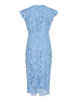 Women‘s Lace Dress Sheath Dress Midi Dress Blue Short Sleeve Solid Color Lace Spring Summer Round Neck Classic & Timeless Party 2023 S M L XL -Party Prom Dresses Sales Store apnckm1676975302955