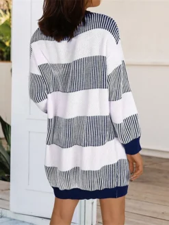 Women's Sweater Dress Winter Dress Jumper Dress Mini Dress Patchwork Outdoor Street Daily Fashion Streetwear Crew Neck Long Sleeve 2023 Loose Fit Wine Khaki Dark Blue Color S M L Size -Party Prom Dresses Sales Store aqevhc1692095295316