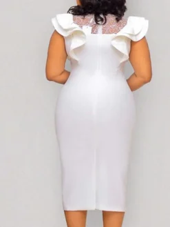 Women‘s Cocktail Party Dress Wedding Guest Dress Bodycon Midi Dress White Sleeveless Pure Color Lace Winter Fall Spring High Neck Sexy Weekend Loose Fit 2023 S M L XL XXL 3XL -Party Prom Dresses Sales Store asdyvq1656570560969