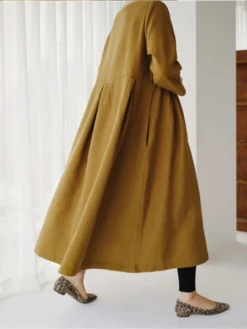 Women's Cotton Linen Dress Casual Dress Swing Dress Maxi Long Dress Cotton Blend Basic Classic Outdoor Daily Crew Neck Pocket Smocked Long Sleeve Summer Spring Fall 2023 Loose Fit Black Yellow Green -Party Prom Dresses Sales Store asecbp1673850083552