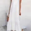 Women's Casual Dress Cotton Linen Dress Swing Dress Maxi Long Dress Linen / Cotton Blend Basic Classic Outdoor Daily Vacation Crew Neck Ruffle Sleeveless Summer Spring 2023 Regular Fit Black White