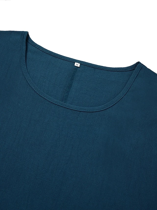 Women's Cotton Linen Dress Casual Dress Shift Dress Midi Dress Cotton And Linen Casual Classic Outdoor Daily Vacation Crew Neck Pocket Short Sleeve Summer Spring Fall 2023 Regular Fit Black White 3 Women's Cotton Linen Dress Casual Dress Shift Dress Midi Dress Cotton And Linen Casual Classic Outdoor Daily Vacation Crew Neck Pocket Short Sleeve Summer Spring Fall 2023 Regular Fit Black White - Image 3