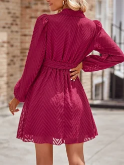 Women's Work Dress Casual Dress Sheath Dress Fashion Office Daily Workfashion Mini Dress Lace Up Ruched V Neck Long Sleeve Plain Loose Fit Black Wine Apricot Fall Winter S M L XL -Party Prom Dresses Sales Store asroqp1695363032373