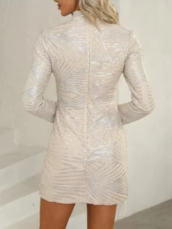 Women's Party Dress Fringe Dress Sheath Dress Mini Dress Silver Long Sleeve Pure Color Tassel Fringe Fall Winter High Neck Sexy Party Winter Dress Fall Dress Slim 2023 S M L XL XXL -Party Prom Dresses Sales Store asyvta1676381284830