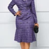 Women's Work Dress Sheath Dress Semi Formal Dress Fashion Office Daily Workfashion Midi Dress Ruffle Button Shirt Collar Long Sleeve Plaid Regular Fit Blue Purple Gray Fall Winter S M L XL XXL