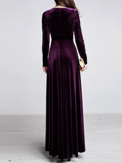 Women‘s Party Dress Wedding Guest Dress Velvet Dress Long Dress Maxi Dress Black Wine Royal Blue Long Sleeve Pure Color Ruched Fall Spring V Neck Fashion Party Winter Dress Evening Party 2023 S M L XL -Party Prom Dresses Sales Store auphlj1664516296772