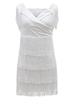 Women‘s Wedding Guest Dress Party Dress Fringe Dress Homecoming Dress Mini Dress Black White Sleeveless Pure Color Tassel Fringe Fall Spring Summer V Neck Fashion Birthday 2023 S M L XL -Party Prom Dresses Sales Store aurqjs1635925838863