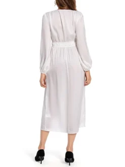Women's Work Dress Satin Dress White Dress Fashion Midi Dress Drawstring Split V Neck Long Sleeve Plain Loose Fit White Fall Winter S M L XL XXL -Party Prom Dresses Sales Store aveksd1693467423241