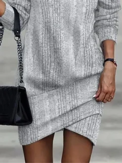 Women's Work Dress Casual Dress Sheath Dress Fashion Winter Dress Daily Mini Dress Patchwork One Shoulder Long Sleeve Plain Loose Fit Gray Fall Winter S M L XL XXL -Party Prom Dresses Sales Store avvnsv1696842064110