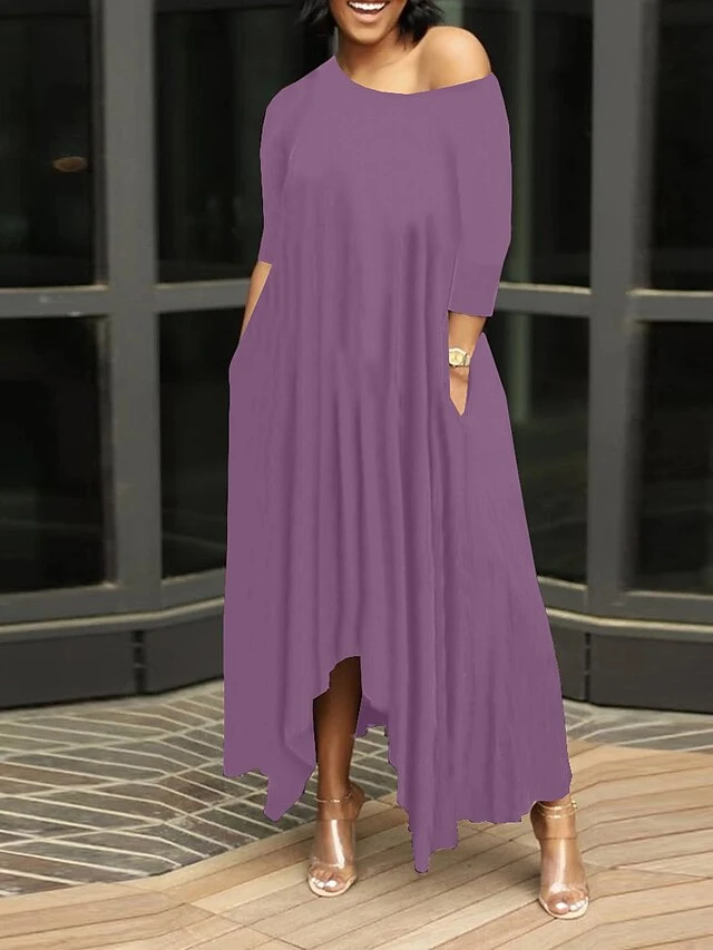 Women's Work Dress Black Dress White Dress Fashion Long Dress Maxi Dress Ruched Pocket One Shoulder 3/4 Length Sleeve Plain Regular Fit Black White Pink Fall S M L XL XXL 11 Women's Work Dress Black Dress White Dress Fashion Long Dress Maxi Dress Ruched Pocket One Shoulder 3/4 Length Sleeve Plain Regular Fit Black White Pink Fall S M L XL XXL - Image 11