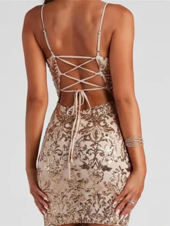 Women's Party Dress Sequin Dress Cocktail Dress Mini Dress Black Wine Blue Sleeveless Pure Color Sequins Spring Fall Winter Spaghetti Strap Fashion Winter Dress Wedding Guest Vacation 2023 S M L XL -Party Prom Dresses Sales Store axptga1696690725767